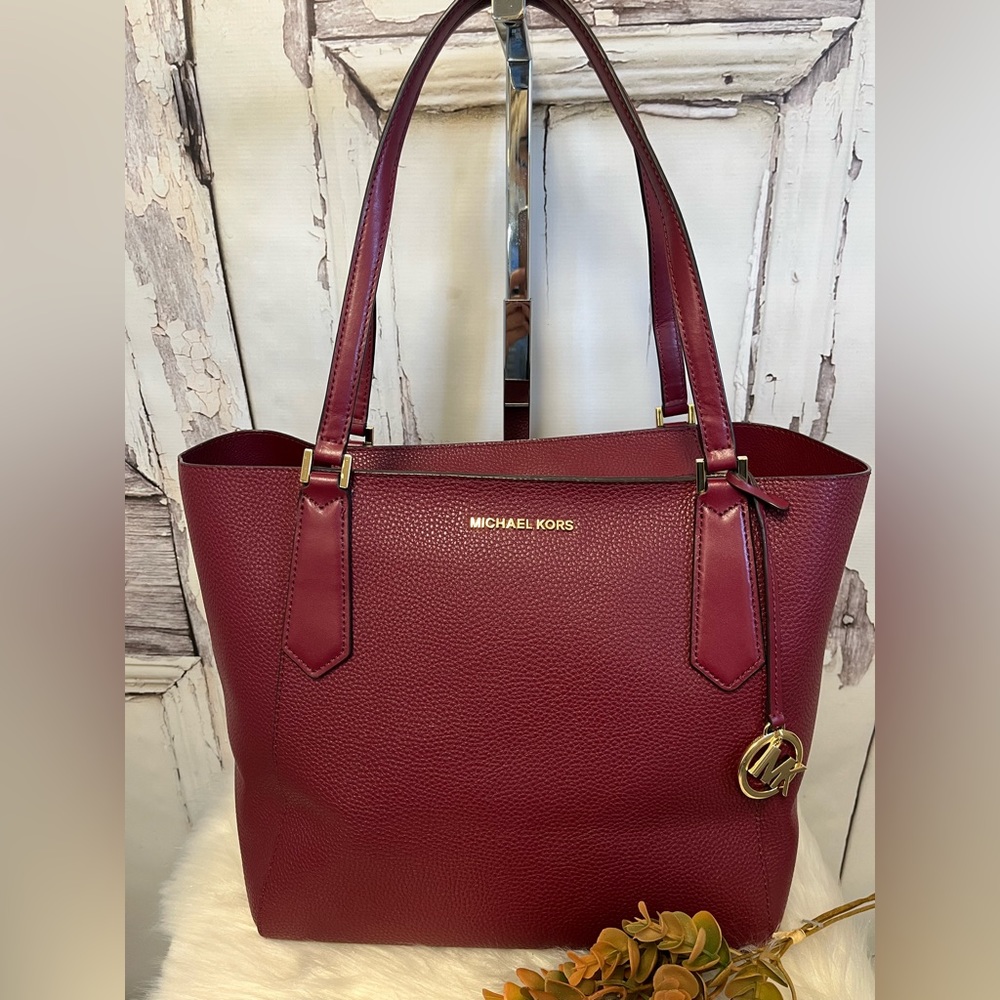 Michael Kors Kimberly Wine Pebbled Leather Large Bonded Tote